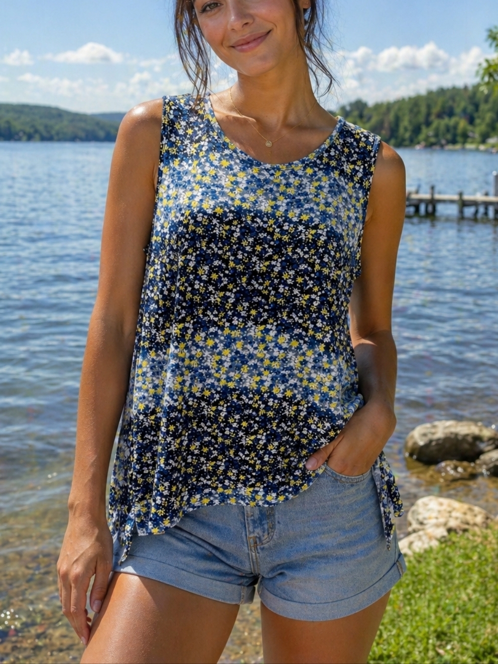 VINTAGE HAVANA Floral Open Back Tank Top Sz M